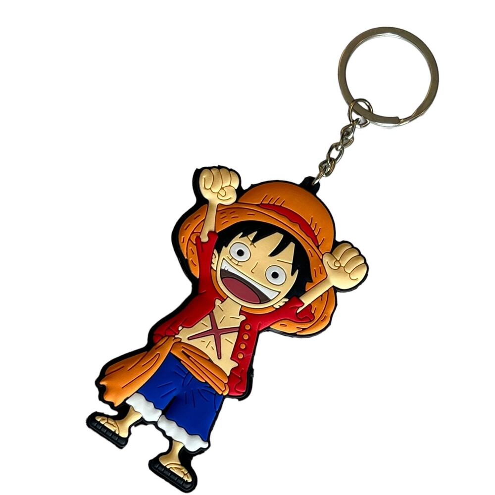 Anime Cartoon Keychain 5.2” Key Fob Ring Purse Backpack Charm 2 Sided Luffy